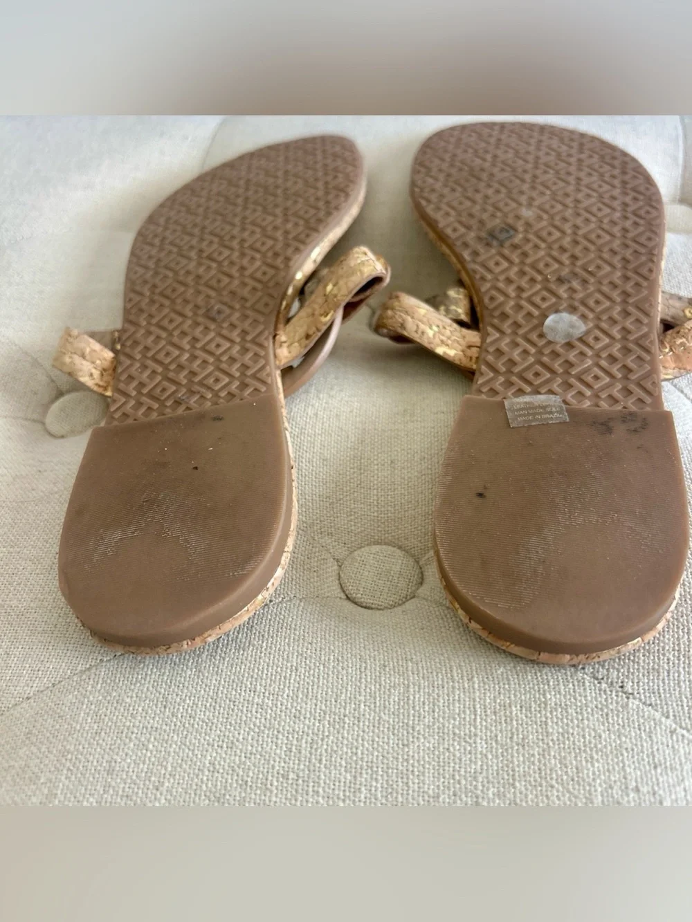 Tory Burch Cork Logo Thong Sandals in Natural Tan